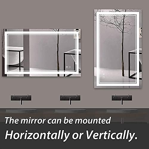 Комплект огледала Keonjinn с led подсветка отпред (6000 К) и 3-цветен огледало с осветление (3000-6000 ДО) (40X24 инча)