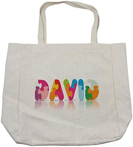 Пазарска чанта Ambesonne David, Родово мъжко име с негативен знак и Цветни букви в стила на игра, Дългогодишна Множество