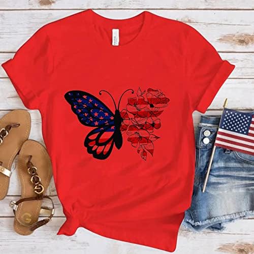 Тениски от Ликра за Жени, Дамски Ежедневни Тениска с Принтом Пеперуди в Деня на Независимостта, Риза с Къс Ръкав,