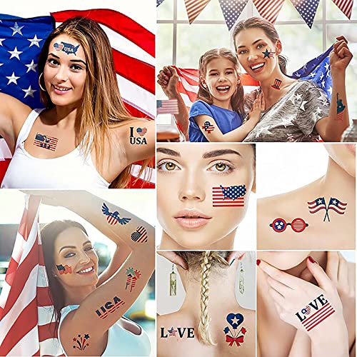 20 Листа Временни Татуировки 4 юли, Независимост на САЩ, Водоустойчив Татуировки за Тяло И лице, Американското