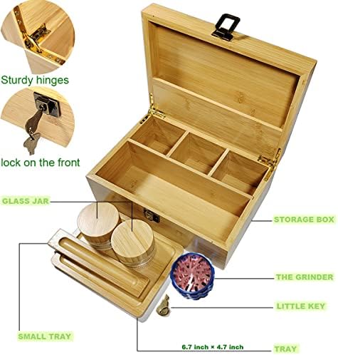 IFMOUKMI Голям Бамбук Кутия за съхранение с Ключалка, Кухненски Органайзер за Подправки с Разумна планировка на пространството