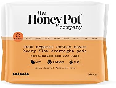 The Honey Pot Company - Нощни подложки Heavy Flow с като - Органични тампони за жени С етерични масла, за охлаждащ