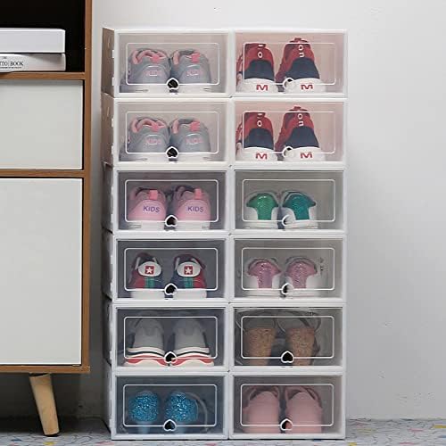 YWHGPI2014 Прозрачна кутия за обувки, 12 опаковки (бяла) Организаторите за обувки, Дебели Пластмасови Сгъваеми Прахоустойчив Кутия За съхранение на Комбиниран Шкаф за об
