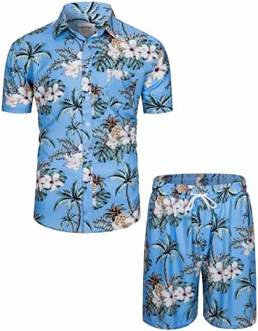 TUNEVUSE Мъжки Хавайски Костюми, Ризи с къс ръкав, Костюми С Флорални Принтом, Тропически Комплекти от 2 теми,