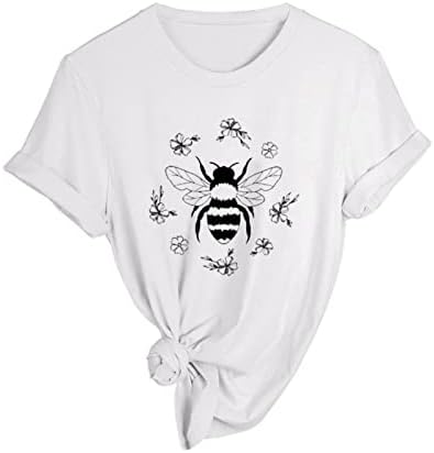 Бързосъхнеща Тениска Дамски Пролет Лято С Принтом Пчели, Тениска с Къс ръкав и Кръгло деколте, Топ от Ликра С