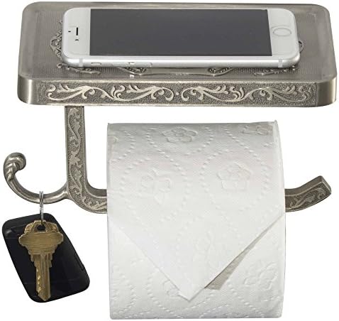 Заден Държач за Тоалетна хартия Neater Nest с Рафт за телефон, Стил Декор (Матиран никел)