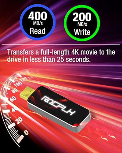 Високоскоростна флаш-памет ROCFLH 128 GB с подсветка, USB 3.1, скорост на четене до 400 MB/s (USSFD880-L128G)