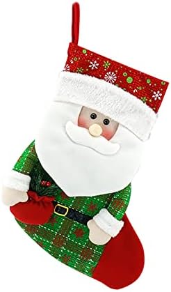 MAYW Коледни Чорапи, Украса за Коледната Елха Дядо коледа, Снежен човек, Северен Елен 3D Модел Коледни Чорапи с Шал Златисто-Червена