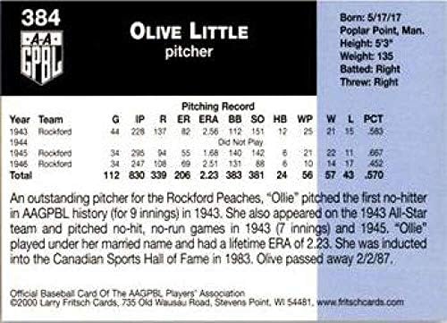 2000 AAGPBL Серия 3 Бейзбол 384 Оли Литъл Рокфорд Праскови RC Нов Официалната картичка Всеамериканской женската професионална
