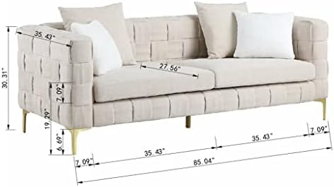 LJMXG Бежов диван, вплетени във формата на снежинки, диван за хол, разтегателен, ръчно изработени с 4 квадратни възглавници