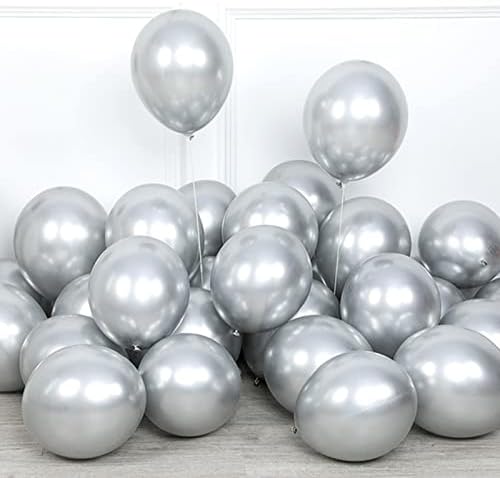 BLMHTWO 50 БР. Сребърен Балон за Парти, 12 инча Метална Хромирана Балон, Сребърни Латекс Балони, Гелиевый Топка, Лъскав