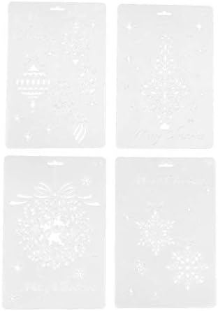 TOYANDONA бисквитка катер Листове 4шт Коледни Шаблони, Шаблони за Рисуване, за многократна употреба Шаблон за Рисуване за Коледа Дървена Дограма, Стъклена Врата на Весе