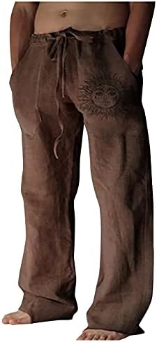 WENKOMG1 Памук, Ленени Панталони Мъжки, бързо съхнещи Свободни и Удобни Панталони Средна Тежестта на експозиции с Разширение