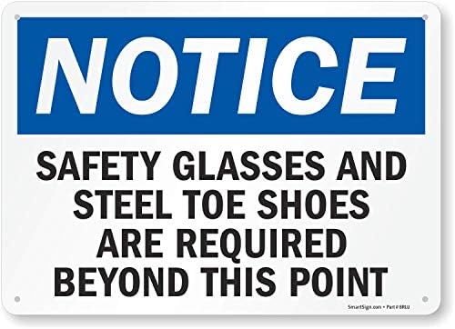 Знак SmartSign Внимание - Необходими са предпазни очила и обувки със стоманени пръсти | Пластмаса 10 x 14 инча