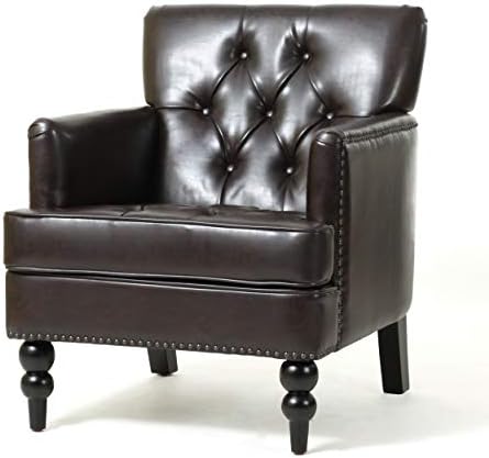 Моля, стол Christopher Knight Home Malone от естествена кожа, кафяв 28D x W x 29,5 33,5 инча H