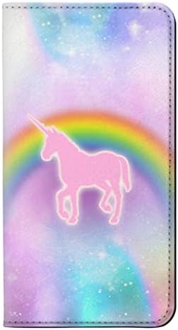 RW3070 Rainbow unicorn пастельного небето калъф-награда от изкуствена кожа за Samsung Galaxy S23 Ultra