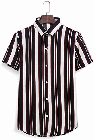 Bmisegm Летни мъжки ризи с модерен принтом, цепене, цветна лента, къс ръкав, свободна риза с дълъг ръкав, горловина
