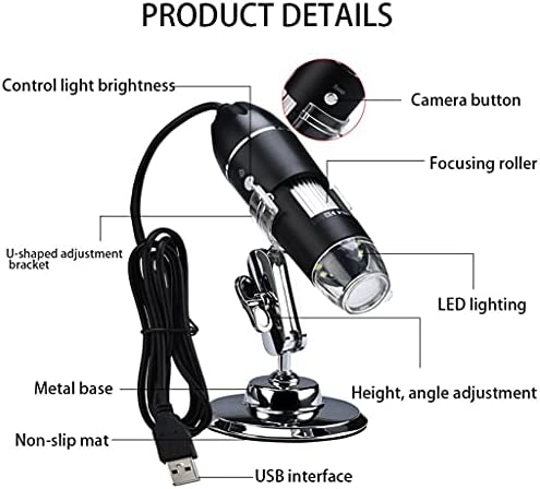 YLYAJY Регулируема 1600X 3 в 1 USB Цифров Микроскоп Type-C Електронен Микроскоп, Камера за 8 Led Увеличение с Лупа (Цвят: D, Размер: 1000X)