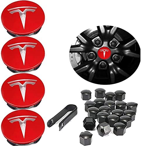 Danlu Автоматично Шапки Централна главината на колелото за Tesla Model 3, S & Set X Aero, Комплект Шапки с логото