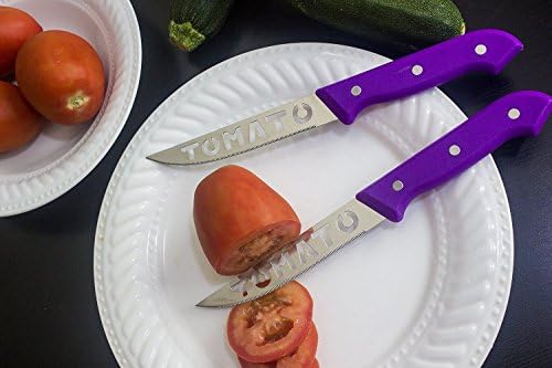Комплект ножове за нарязване на домати Brandobay от неръждаема стомана – дължина 10 инча, включително дръжката - Набор от ножове за нарязване на домати от 2 опаковки – Цв