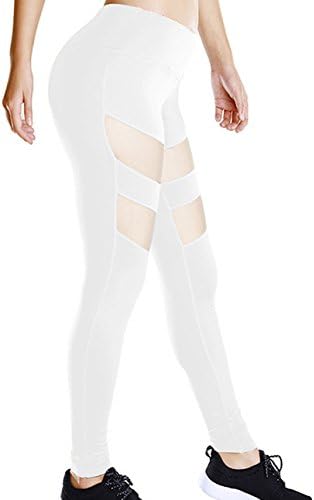 Дамски Гамаши за йога и Фитнес, Спортни Панталони, с Отворени и Прозрачни Вложки M Бял цвят