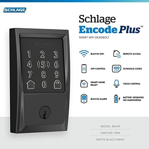 Умен Заключване Schlage BE499WB CEN 622 Encode Plus WiFi на засове с ключ Apple Home, Ключалка за входната врата