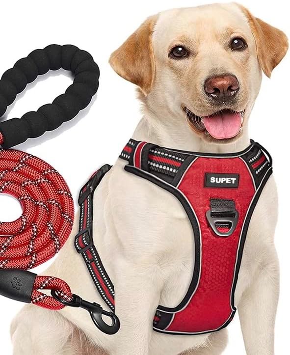 Отразяваща Регулируема жилетка без колан за кучета с дръжка за дресура, потребителски име и телефонен номер (XLarge, червен)
