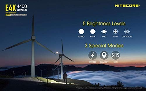 Разход на фенерче NITECORE E4K следващото поколение - 4400Lm с 2 батерии NL2150HPi и NL2150HPR и USB-кабел Eco-Sensa