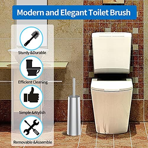 Четка за тоалетна, Компактен, свободно стояща четка и държач за тоалетна от неръждаема стомана за баня, Предназначена за дълбоко почистване, спестяване на простран
