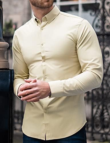 URRU Мъжки Ризи Muscle Dress Slim Fit Стрейчевые Ежедневни Ризи с копчета и дълъг ръкав