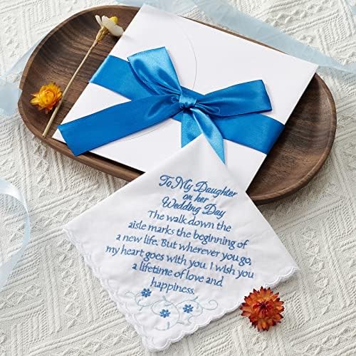 Сватбена носна кърпа на Дъщеря Ми в Деня на сватбата Си, нещо Синьо, Подарък за Булката, Бродирана Носна кърпичка (стил А)