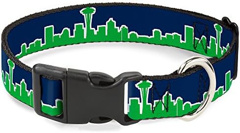 Пластмасова яка-клипса с катарама - Тъмно син Seattle Skyline/Ярко зелено - Ширина 1.5 инча - Подходяща за