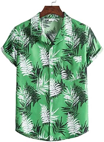 XZHDD Хавайски Плажни Комплекти от 2 теми за Мъжете, Памучни Летни Ленени Ризи с Копчета с Къс Ръкав и Цветна Принтом, Комплект
