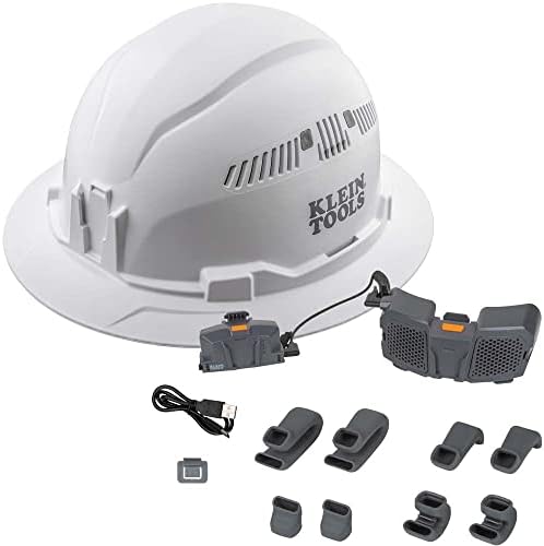 Комплект вентилатор за шлемове Klein Tools 80096 с бяла каска с Пълни полета и охлаждащ вентилатор за шлемове, 2 бр.
