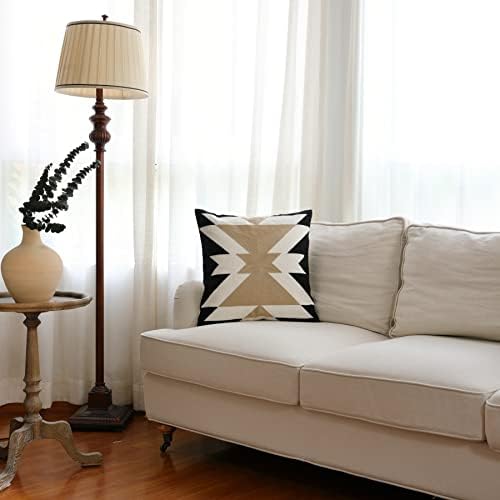 IKATYARN, е Черно-Бяла утайка от Калъфка за възглавница с бродерия на ацтеките, Геометрична Калъфка в стил Бохо, Модерен Селска Кафяв Калъф за диван-легло, 18 x 18