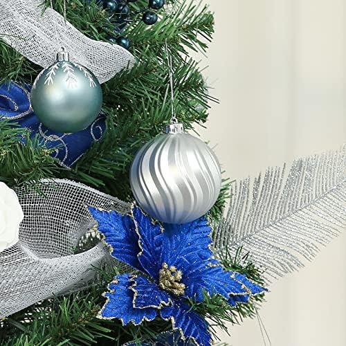 Комплект бижута за Коледа кълбо WBHome 30ct 2,36 инча /60 мм - Синьо и Сребристо, Нечупливи Коледна Украса за Коледната елха,