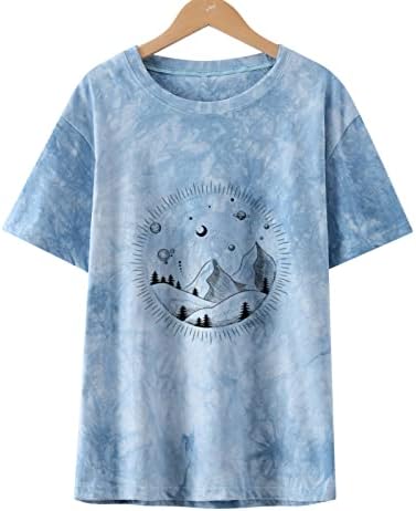 Женска тениска с Принтом на Слънцето и Луната, Летни Блузи с кръгло деколте и Къс Ръкав, Смешни Ежедневни Ризи,
