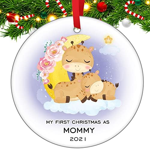 Първата Коледа Като Украса за майките, Коледни Украси за мама и бебе с Жирафа, Розова Луна, Коледни Подвесное Украса, Украса за Коледната Елха, Първата Коледа 2021, Кер