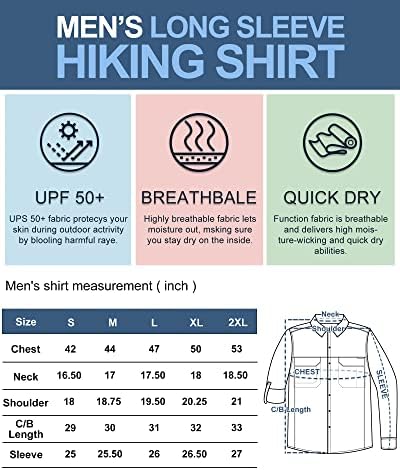 33 000 фута Мъжки Ризи за Туризъм С Дълъг Ръкав, Лека Бързосъхнеща Тениска С Защита От Слънце, UV, За Риболов, За