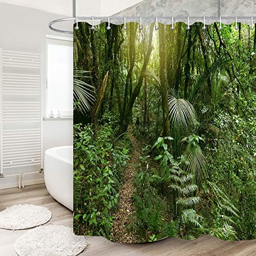 Завеса за душа в Тропическа гора KOTOM, Буйна Зелена Зеленина на Джунглата, Интериор на Баня от Водоустойчив Плат, Аксесоари