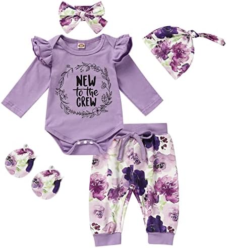 ZOELNIC/ Облекло За бебета Момичета, Гащеризон с дълги ръкави и писмото Принтом + Панталони с цветен Модел + Шапка