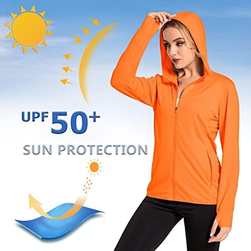 KEFITEVD За жени UPF 50+ Защита От Слънцето Леки Якета Пълен джоб С Дълъг Ръкав за Защита От Слънцето Hoody Открит
