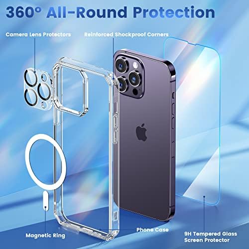 【3 в 1】 Калъф Nuleto за iPhone 14 Pro, калъф MagSafe за iPhone 14 Pro, Вградена защита на дисплея от закалено стъкло 9H и обектива на камерата, защита на цялото тяло, сверхпрочный устойч?
