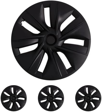 Капачка за колелата KAVANIC Tesla Model Y, 19 Инча, Матиран Черен (4 бр) с Черно Лого в центъра