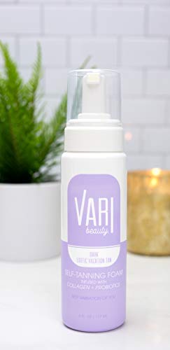 Тъмната пяна за слънчеви бани и мус за тяло Vari Beauty (6 течни унции) с колаген и пробиотиками | Придава екзотичен