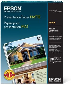 Хартия за презентации Epson S041062 матова, 27 килограма, Мат, 8-1 /2 x 11 (Опаковка от 100 листа), бял