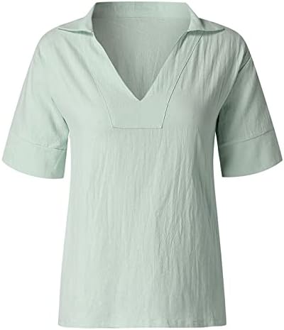 OVERMAL/ дамска мода, памук, лен, с V-образно деколте, къс ръкав, сто и един плътен цвят, свободна риза, топ