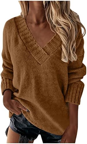 Дамски пуловери 2023 Цвят, Комплект с V-образно деколте, Топло Вязаный Топ с дълги ръкави, Есенно-Зимните Пуловери, Блузи,