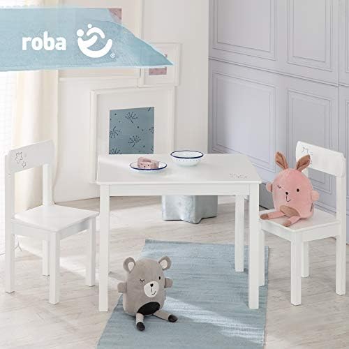 roba: Комплект от маса и 2 стола: Малки Звезди - Бяло Дърво - Детска група за сядане, Деца 2+