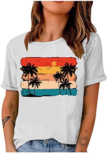 Залез Кокосови Палми Тениска Дамски Туризъм Тениска С Принтом Слънцето Графична Тениска Случайни Топ С Къс Ръкав